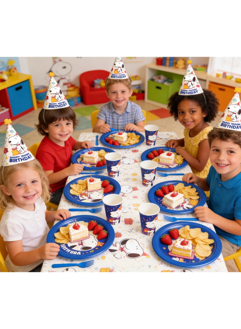 81 PCS Snoopy Party Decoration Set -Paper Plates, Paper Cups, Napkins, Tablecloths, Knives, Forks and Spoons - 10 Servings - Image 4